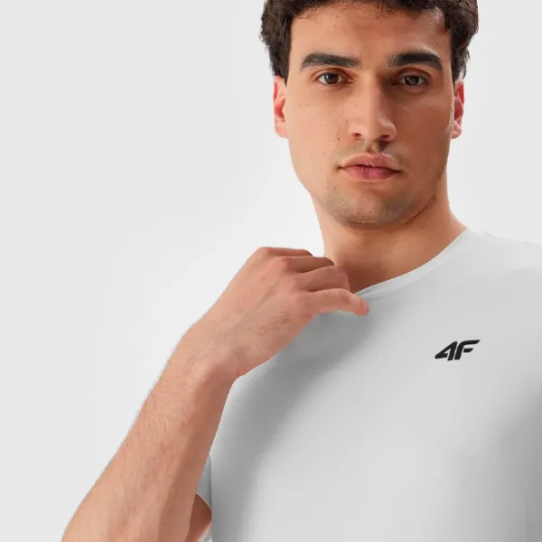 Tricou pentru bărbați 4F 4FAW23TFTSM448-10S 90% poliester, 10% elastan/ White photo 3