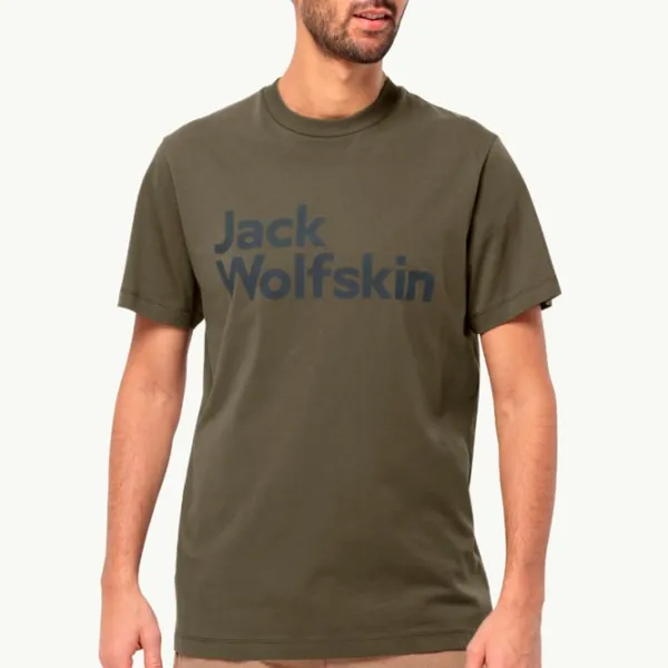 Tricou pentru bărbați Jack Wolfskin Essential Logo T M 100% bumbac/ Island moos photo 2