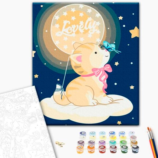 Pictură pe numere BrushMe Pisica pe nouraș 40 x 30 cm/ Verticală photo 2