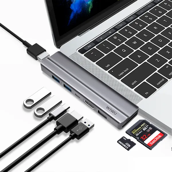Adaptor Hub WIWU Alpha T9 USB Type-C/ Gray photo 3