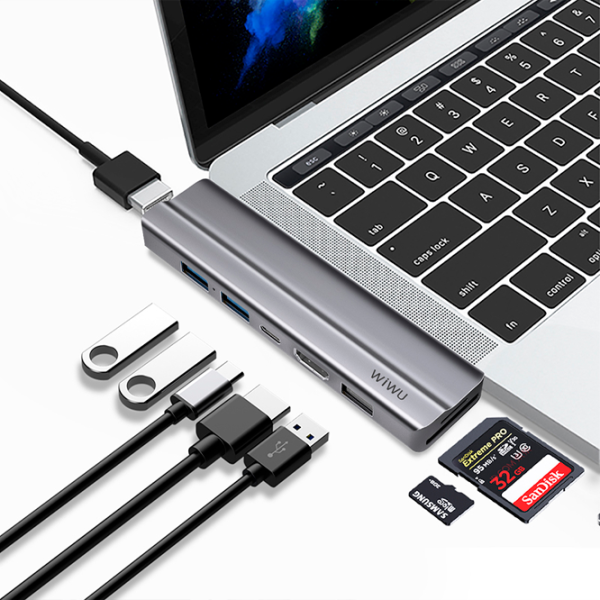 Adaptor Hub WIWU Alpha T9 USB Type-C/ Gray photo 3