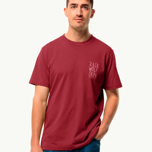Tricou pentru bărbați Jack Wolfskin Jack Tent T M 100% bumbac/ Dark Red photo 2