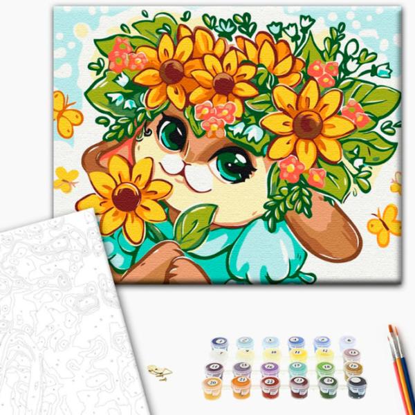 Картина по номерам BrushMe Цветочный зайчик 40 x 30 cm/ Горизонтальная photo 2