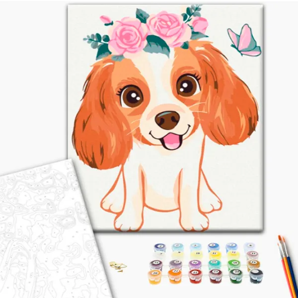 Картина по номерам BrushMe Собачка в веночке 40 x 30 cm/ Вертикальная photo 2