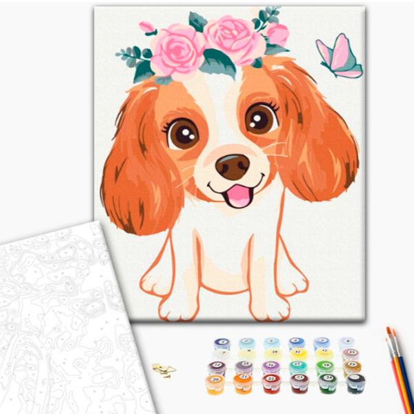 Картина по номерам BrushMe Собачка в веночке 40 x 30 cm/ Вертикальная photo 2