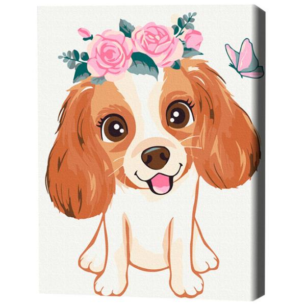 Картина по номерам BrushMe Собачка в веночке 40 x 30 cm/ Вертикальная photo 3