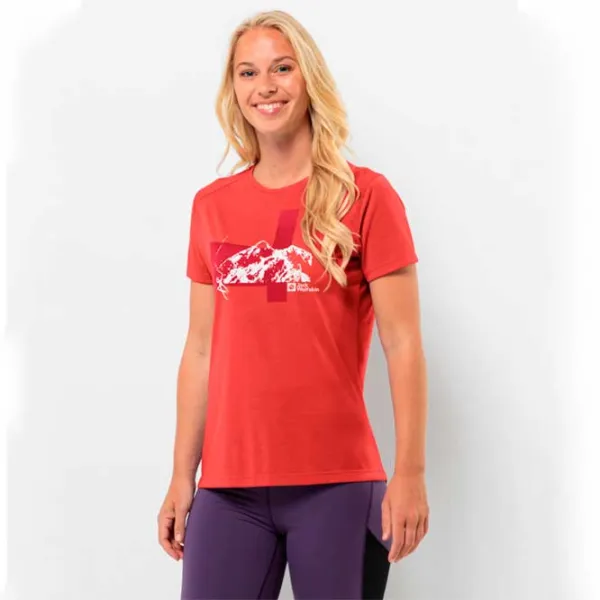 Tricou pentru femei Jack Wolfskin Vonnan S|S Graphic T W 100% poliester/ Red photo 2 Tricou pentru femei Jack Wolfskin Vonnan S|S Graphic T W 100% poliester/ Red photo 2