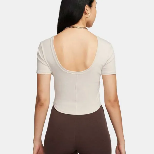 Tricou pentru femei Nike Nsw Nk Chll Knt Mrib Ss Top 100% bumbac/ Beige photo 2