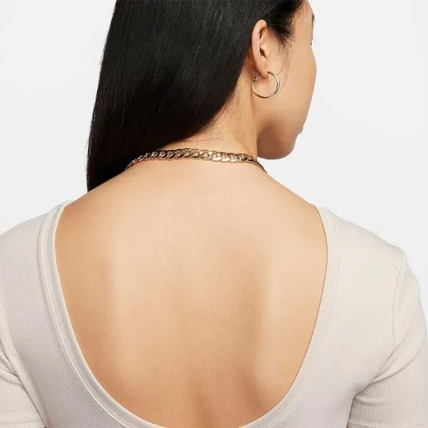 Tricou pentru femei Nike Nsw Nk Chll Knt Mrib Ss Top 100% bumbac/ Beige photo 4