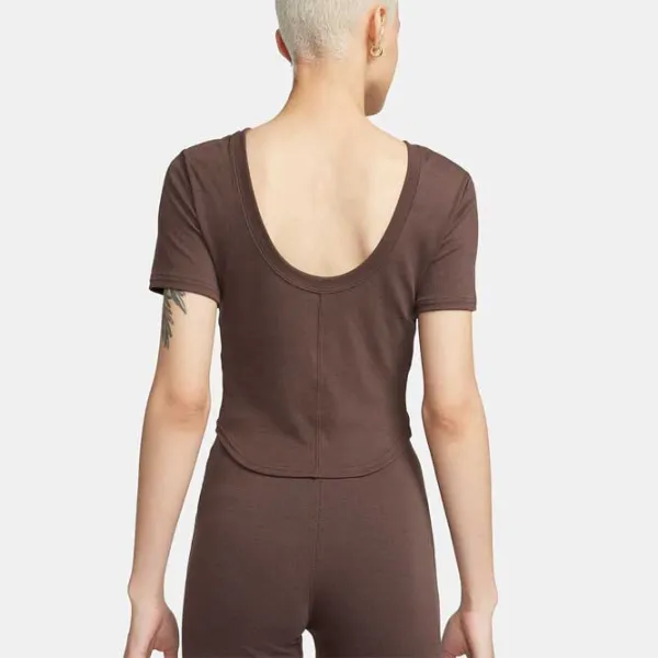 Tricou pentru femei Nike Nsw Nk Chll Knt Mrib Ss Top 100% bumbac/ Brown photo 2