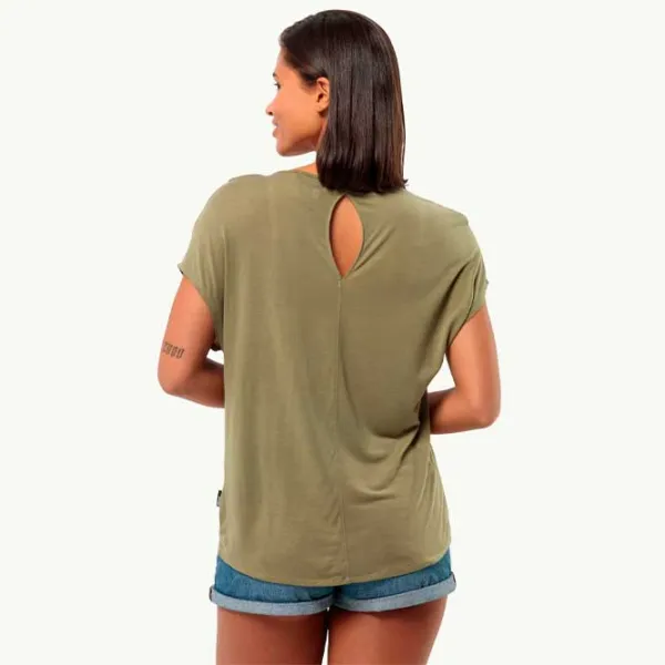 Tricou pentru femei Jack Wolfskin Mola T W 100% bumbac/ Olive Green photo 3