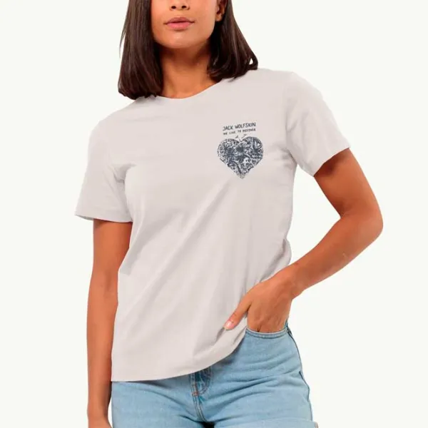 Tricou pentru femei Jack Wolfskin Discover Heart T W 100% bumbac/ White photo 2