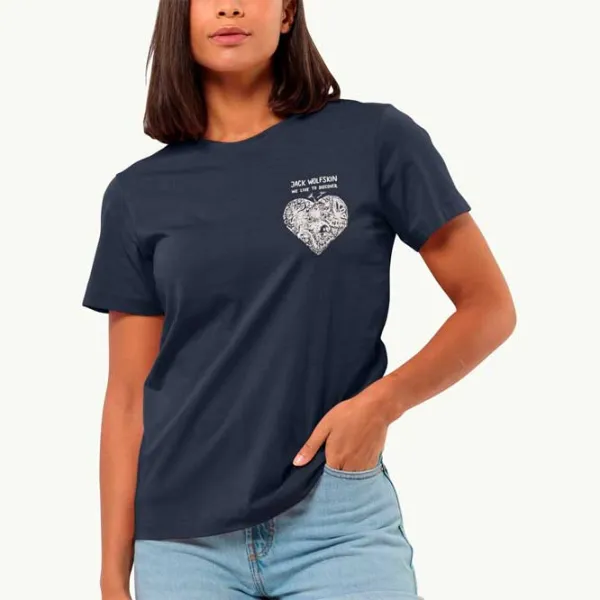 Tricou pentru femei Jack Wolfskin Discover Heart T W 100% bumbac/ Navy photo 2