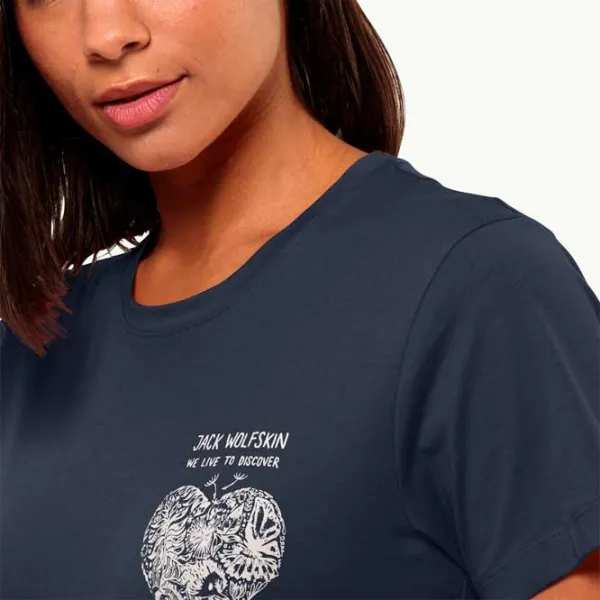 Tricou pentru femei Jack Wolfskin Discover Heart T W 100% bumbac/ Navy photo 4