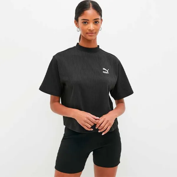 Tricou pentru femei Puma Classics Ribbed Relaxed Mock Neck Tee 38% Bumbac/ Black photo 2