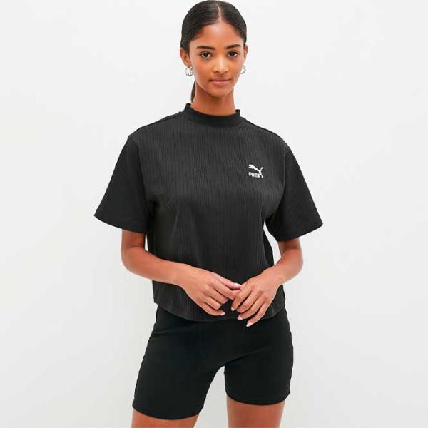 Tricou pentru femei Puma Classics Ribbed Relaxed Mock Neck Tee 38% Bumbac/ Black photo 2
