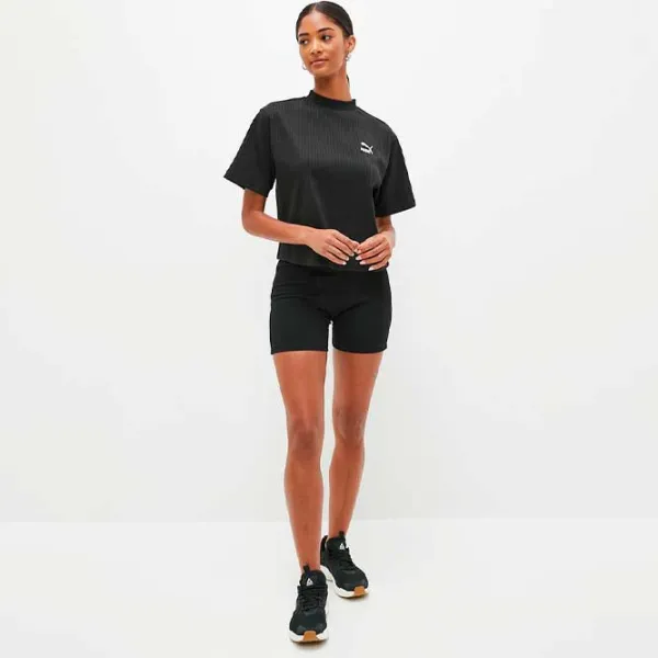 Tricou pentru femei Puma Classics Ribbed Relaxed Mock Neck Tee 38% Bumbac/ Black photo 3