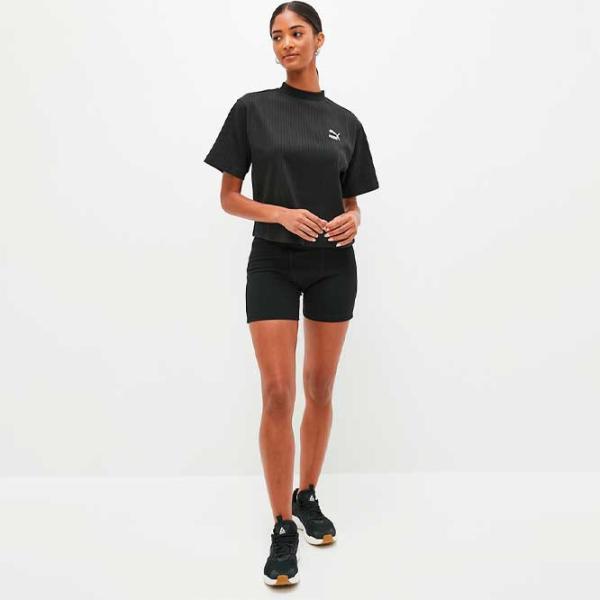 Tricou pentru femei Puma Classics Ribbed Relaxed Mock Neck Tee 38% Bumbac/ Black photo 3