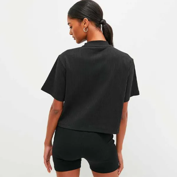 Tricou pentru femei Puma Classics Ribbed Relaxed Mock Neck Tee 38% Bumbac/ Black photo 4