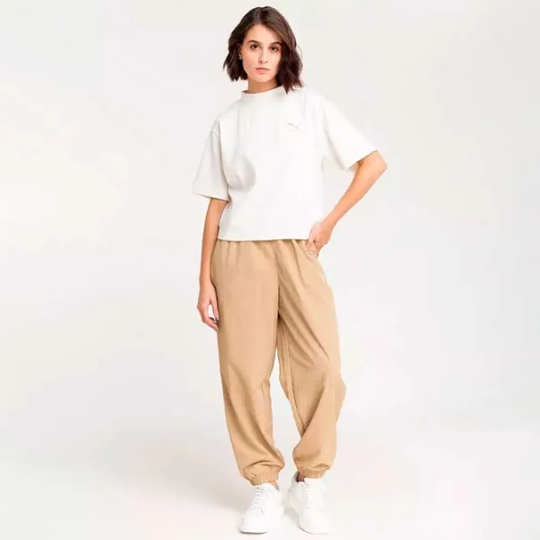 Tricou pentru femei Puma Classics Ribbed Relaxed Mock Neck Tee 38% Bumbac/ Beige photo 5