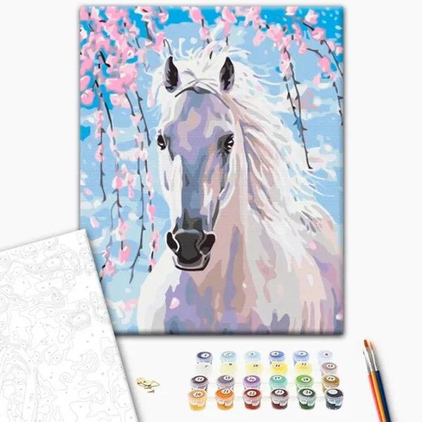 Pictură pe numere BrushMe Cal în flori de sakura 50 x 40 cm/ Verticală photo 2