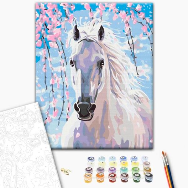 Pictură pe numere BrushMe Cal în flori de sakura 50 x 40 cm/ Verticală photo 2