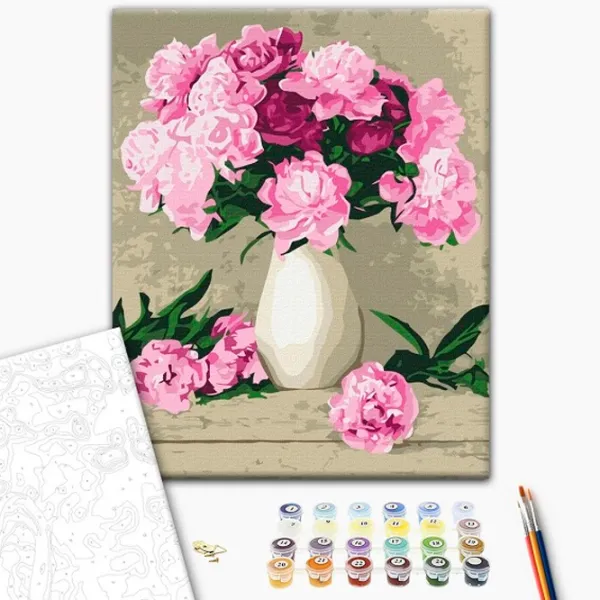Pictură pe numere BrushMe Bujori delicati 50 x 40 cm/ Verticală photo 2