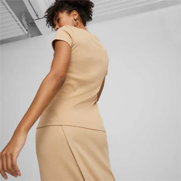 Футболка для женщин Puma Classics Ribbed Slim Tee 42% полиэстер/ Бежевый photo 6