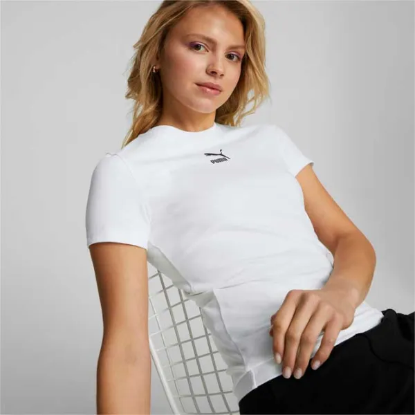 Tricou pentru femei Puma Classics Slim Tee 95% bumbac/ White photo 3