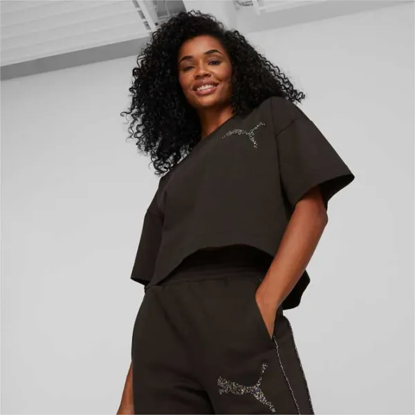 Tricou pentru femei Puma Swarovski Crystals Tee 100% bumbac/ Black photo 3