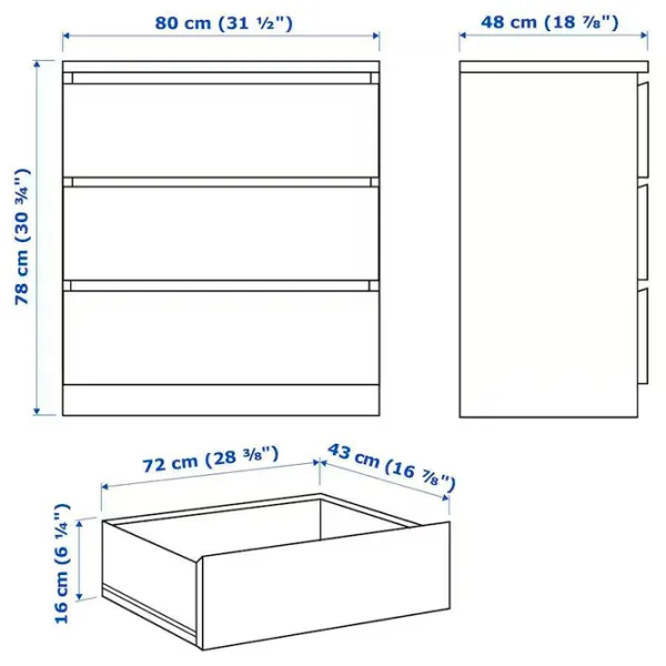 Комод Ikea Malm 78см x 80см x 48см/ МДФ/ Белый photo 6
