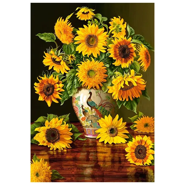 Puzzle 2D Castorland 1000 Sunflowers in a Peacock Vase 9+/ Numărul de piese: 1000 photo 2