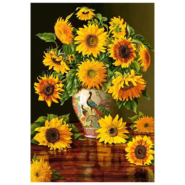 Puzzle 2D Castorland 1000 Sunflowers in a Peacock Vase 9+/ Numărul de piese: 1000 photo 2