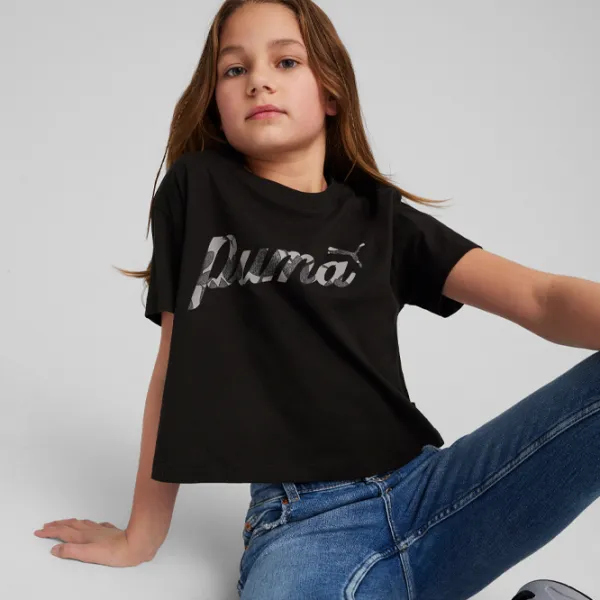 Футболка для девочек Puma Ess+ Blossom Short Tee G 122 - 128 см / Черный photo 3