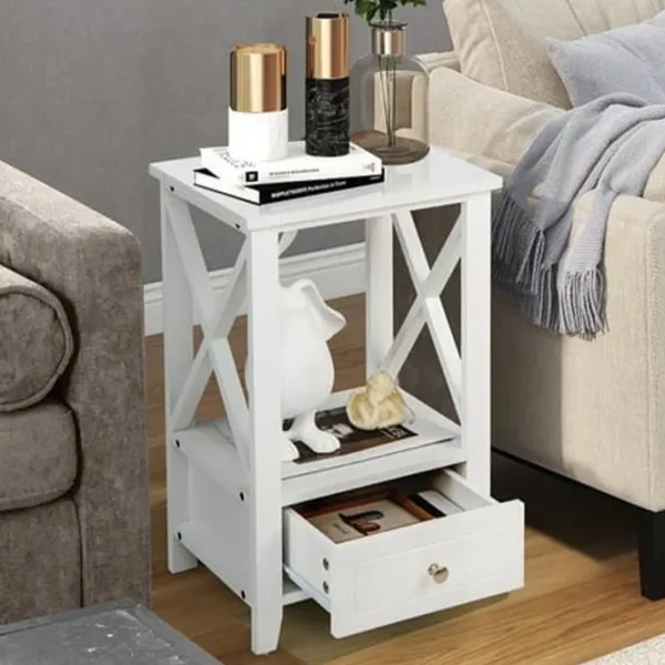 Noptiere Costway HW66696WH 61.5 x 40 x 30/ MDF/ White photo 3