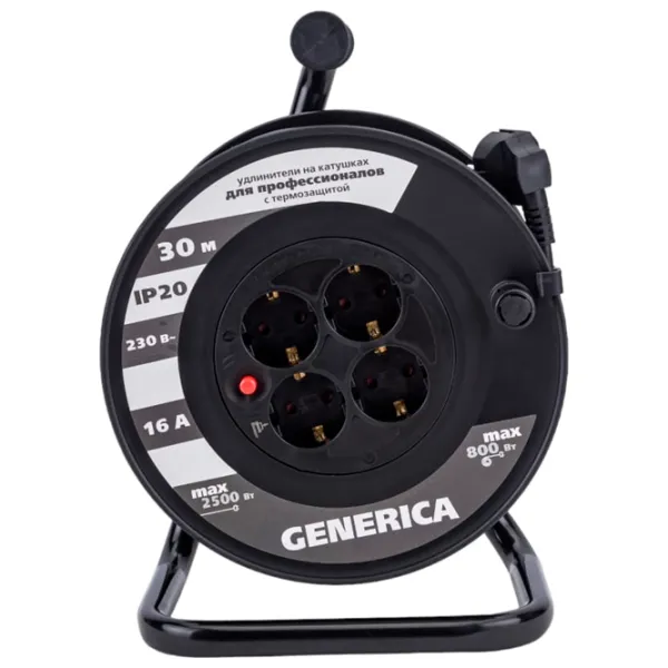 Удлинитель на катушке Generica WKP20-16-04-30-G 30 м Черный photo 2