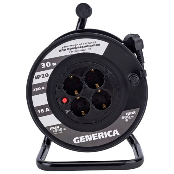 Удлинитель на катушке Generica WKP20-16-04-30-G 30 м Черный photo 2