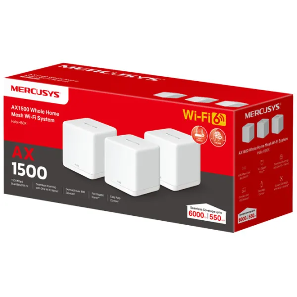 Wi-Fi Роутер Mercusys Halo H60X(3-pack) 300 Мбит/ с/ 1201 Мбит/ с/ Белый photo 3