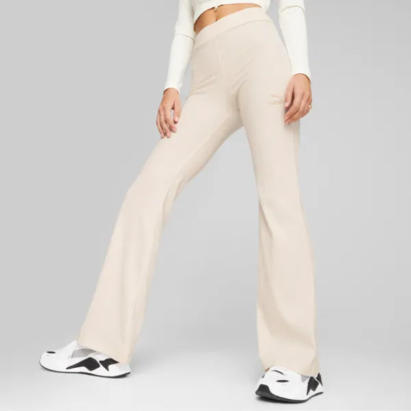 Pantaloni sportivi pentru femei Puma Classics Ribbed Flared Pants L/ Beige photo 3