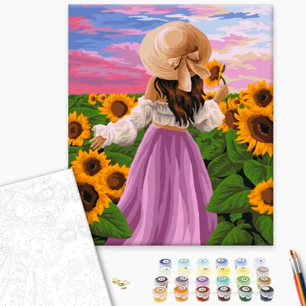 Pictură pe numere BrushMe Doamnă în câmpie cu floarea soarelui BS51571FC 50 x 40 cm/ Verticală photo 2