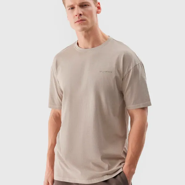 Tricou pentru bărbați 4F 4FWSS24TTSHM1316-83S 100% bumbac/ Beige photo 2