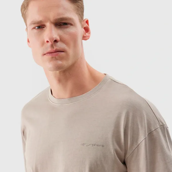 Tricou pentru bărbați 4F 4FWSS24TTSHM1316-83S 100% bumbac/ Beige photo 4