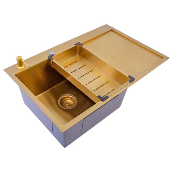 Chiuvetă SanDonna HD7850 + Baterie 78 x 50 / Oțel inoxidabil / Gold photo 2