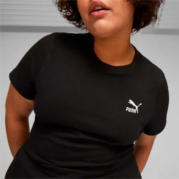 Tricou pentru femei Puma Classics Ribbed Slim Tee 39% poliester/ Black photo 3 Tricou pentru femei Puma Classics Ribbed Slim Tee 39% poliester/ Black photo 3