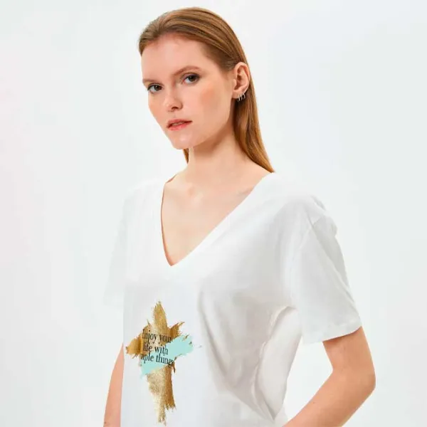 Tricou pentru femei Koton 4SAK50368EK 100% bumbac/ White photo 2