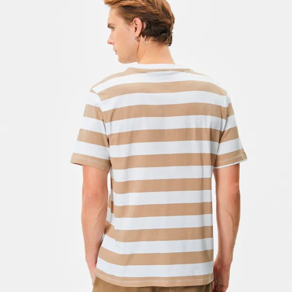 Tricou pentru bărbați Koton 4SAM10302HK 100% bumbac/ Beige Stripe photo 2