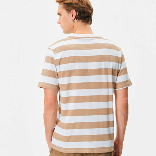 Tricou pentru bărbați Koton 4SAM10302HK 100% bumbac/ Beige Stripe photo 2
