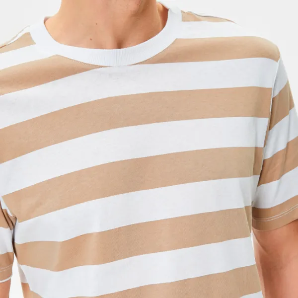 Tricou pentru bărbați Koton 4SAM10302HK 100% bumbac/ Beige Stripe photo 5