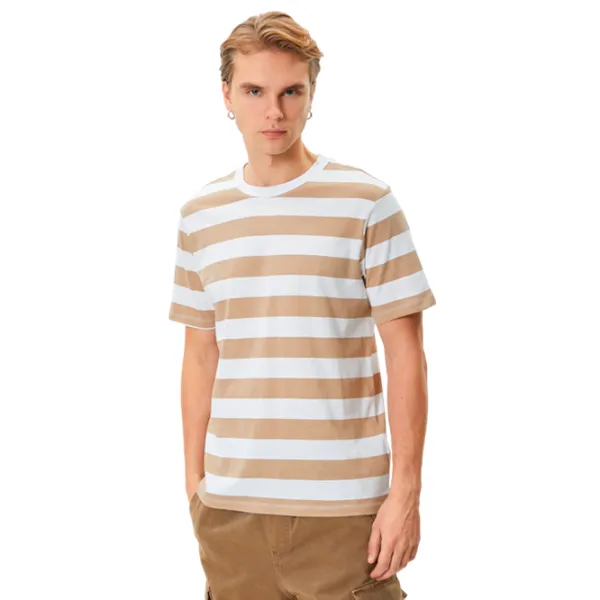 Tricou pentru bărbați Koton 4SAM10302HK 100% bumbac/ Beige Stripe photo 6