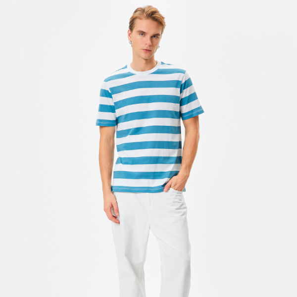 Tricou pentru bărbați Koton 4SAM10302HK 100% bumbac/ Blue Stripe photo 3